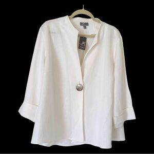 JM Collection Tropic Breeze White Linen Blend Jacket Women’s Size X-Large NEW